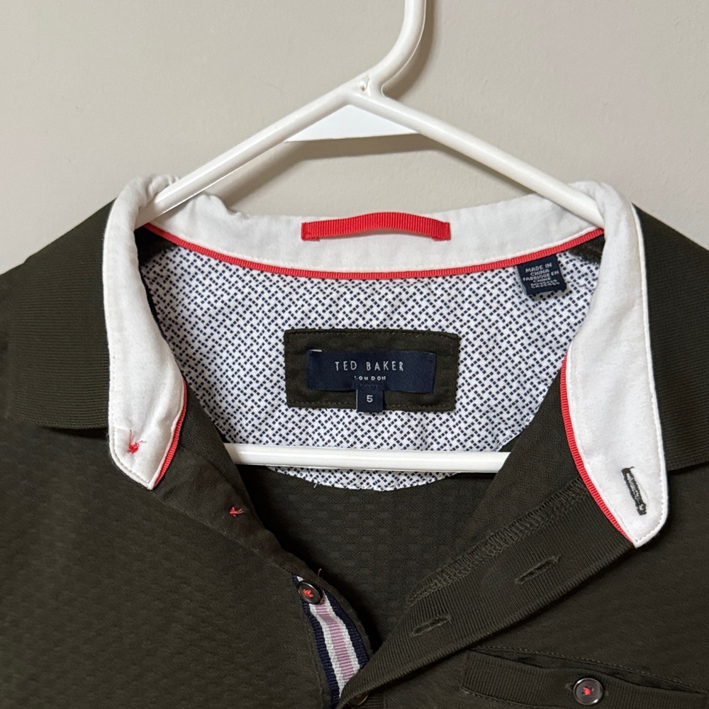 Ted Baker Olive Polo with White and Red Trim